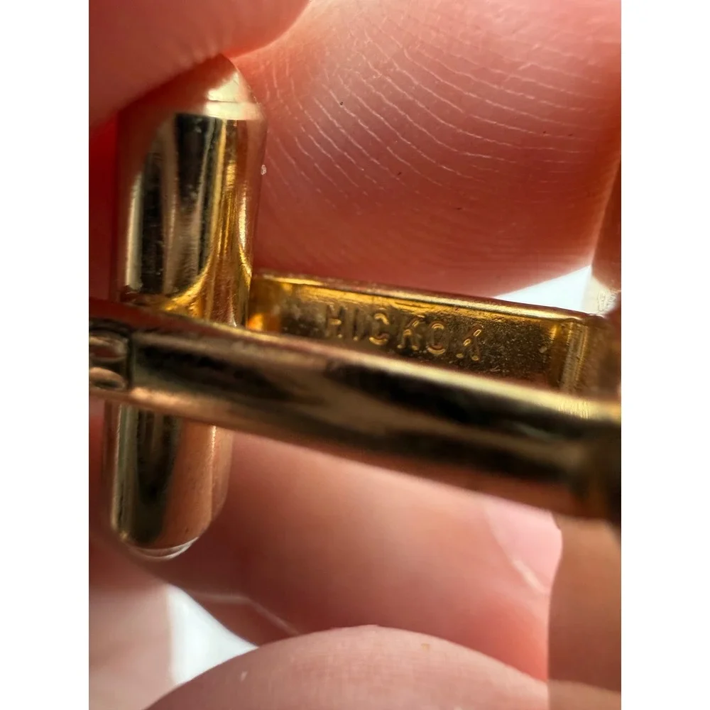 Vintage Hickok Gold Tone Iridescent Inlay Cufflink and Tie Tack Set Mid Century